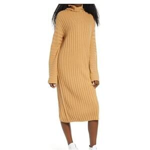 BP ribbed tan mock neck midi sweater dress size xsmall